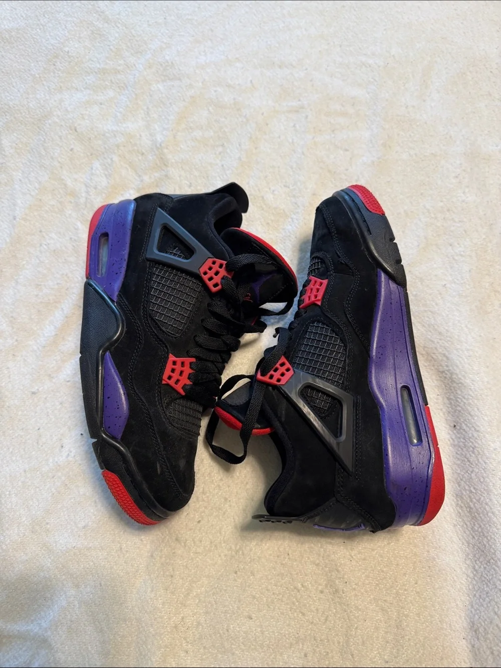 Jordan Retro NRG Raptor Black Suede Sneakers with Red and Purple Accents